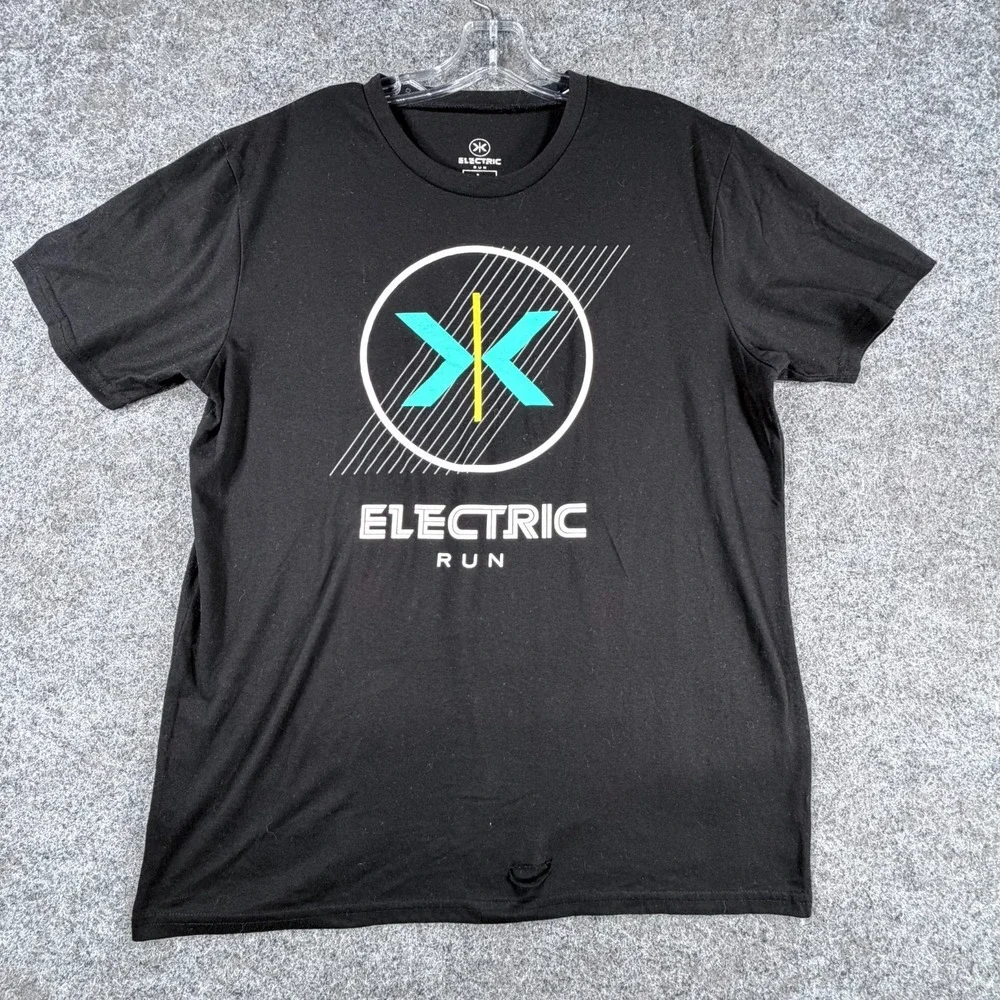 Neff Electric Run T-Shirt Mens L Black Distinctive Circular Graphic Logo Outdoor